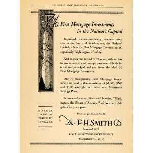 1922 Ad F. H. Smith Mortgage Investments Washington   Original Print 