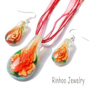 6SETS Drop Flower MURANO Glass Pendant Necklace Earring  