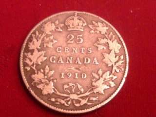 1910 VF Edward VII Silver 25c Canadian Quarter Dollar for sale at http 
