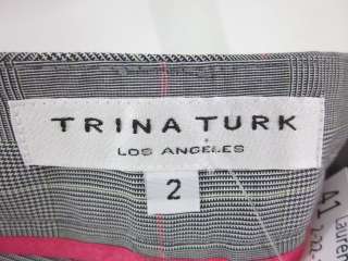 TRINA TURK Gray Pink Plaid Cropped Pants Capris Size 2  