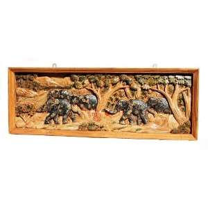  Hand Carved Elephant Scene 8 25.5x9.5 Beauty
