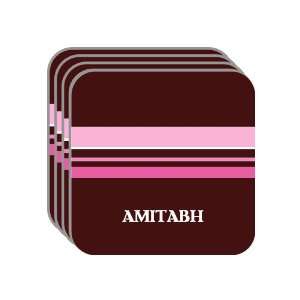 Personal Name Gift   AMITABH Set of 4 Mini Mousepad Coasters (pink 