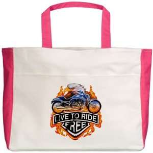   Tote Fuchsia Live To Ride Free Eagle and Motorcycle 