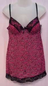XOXO $42 pink lace leopard print camisole teddy XL 1X  