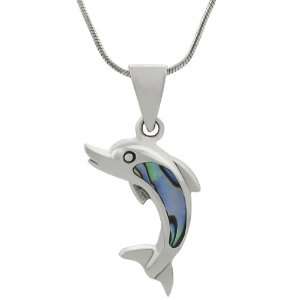  Sterling Silver Abalone Dolphin Necklace Jewelry