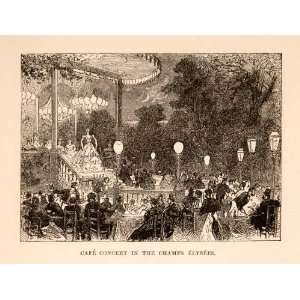  1882 Wood Engraving Cafe Concert Champs Elysees Evening 