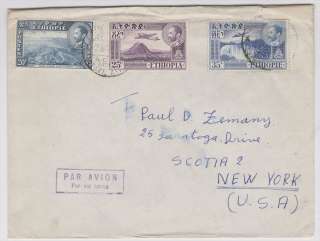 Ethiopia to US 1950s Multifranked Airmail Cover, creased along top 