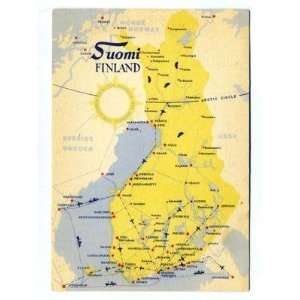  Finland Postcard Airline & Ship Route Map Midnight Sun 