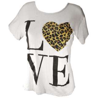 Ladies Animal Print Leopard Love Heart Womens Top Tee T Shirt Size 8 