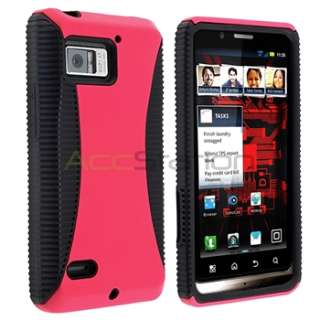 Black/Pink Hybrid TPU Hard Phone Case+3x Guard For Motorola Droid 
