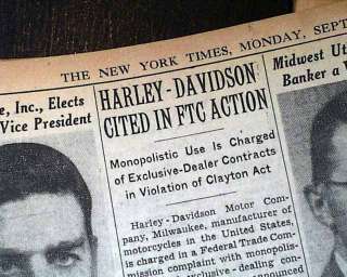   DAVIDSON Motorcycles Company FTC Charge as Monopoly in Old Newspaper