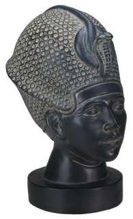 King Tut w Blue War Crown Statue Egyptian Figurine Bust Tutankhamun 