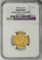 1891 CC $5 Gold Liberty NGC AU details * Carson City Gold * #3517813 