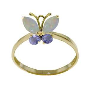  Genuine Opal & Tanzanite 14k Gold Butterfly Ring Jewelry