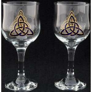 Celtic Glass Designs Set of 2 Hand Painted Wine Glasses in a Blue 