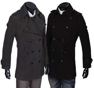 Mens Classic lapel Double breasted Woolen Coat (2990) M XXL  