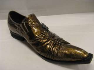   Fiesso New Metallic Gold Patent Leather Wrinkled Shoes FI 8090  
