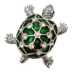  Acosta   Green Enamel & Crystal   Silver Colored Turtle 