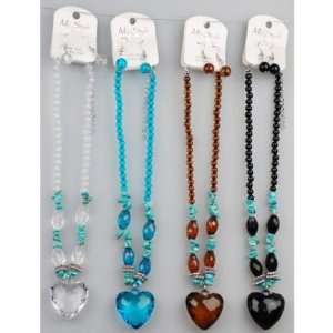  Ladies Acryl Heart Drop, Tq Bd Line Necklace Set Case Pack 