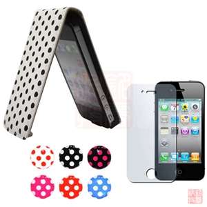 White POLKA DOT LEATHER FLIP CASE COVER+Screen Protector+Sticker For 