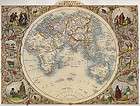 1800S WORLD GLOBE EASTERN HEMISPHERE TRAVEL VIEW LARGE VINTAGE POSTER 