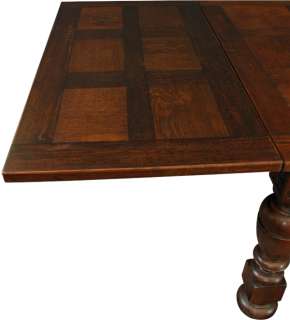 Heavily Carved Oak Vintage French Renaissance Dining Table Parquetry 