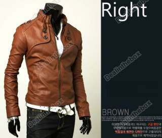 New Mens Slim Fit Top Jacket Coat Outerwear Designed PU Leather Short 