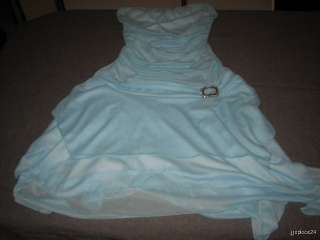 Trixxi Blue Fancy Strapless Dress With Ruffles & Silver Brooch 31 