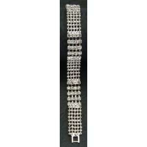 Silver Link Bracelet with Multiple Row Beaded Crystals Fashion Jewelry
