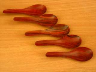 5x 5 BEAUTIFUL WOODEN Soup Spoon ROSE WOOD Real Usage  