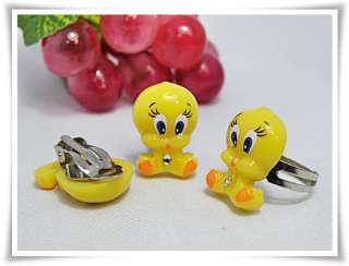 Tweety Lovely Set Clip On Earring & Ring Adjustable So Cute for Baby 