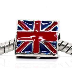  Divine Beads Silver Plated Union Jack Flag Charm Bead fits 
