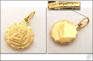 v3914   18K SOLID YELLOW GOLD ANGEL MEDAL PENDANT CHARM  