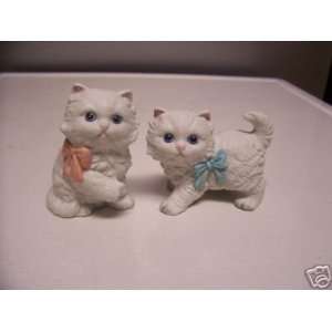  Vintage Homeco Figurine Cats White Girl and Boy