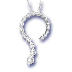 14k White Gold, Jouney Diamond Question Mark Pendant with Chain (0 