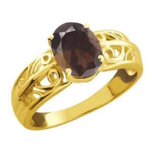  1.20 Ct Oval Brown Smoky Quartz Gold Plated Sterling 