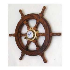   handtooled Handcrafted Porthole Ships Wheel Clock, 18
