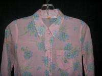 HOLLISTER Sz S Pink Blue Floral Sheer Long Sleeve Button Down Shirt 