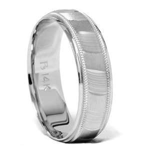    Mens 14K White Gold Wave Style Wedding Ring Band 6MM Jewelry