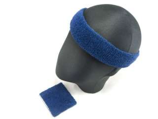 Sports Sweatband Set Head Band Terry Cloth DARK BLUE  