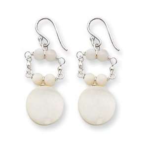   Sterling Silver White Mother of Pearl Disc Earrings QE2056 Jewelry