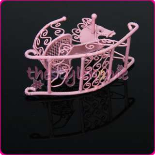Dollhouse Miniature 1/ 12 Pink Wire Baby Rocking Horse  