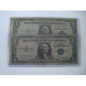 Lot of 2 One dollar Silver Certificates Series 1935 Two Blue Seal Bill 
