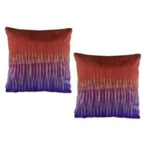    Silk cushion covers, Violet Fire Dance (pair)