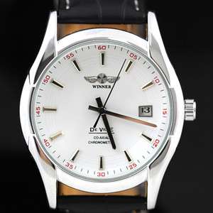 WINNER Elegant Mens White Date Automatic Watch Leather  