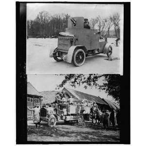   Armored car ; Soldiers unloading equipment from truck
