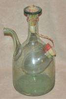 Vintage Handblown Green Glass Wine Ice Carafe Straw GUC  