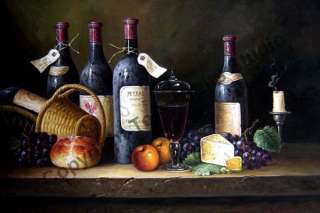 Still Life Wine & Food Original Canvas Art Oil Painting  
