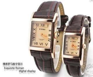 Brown Luxury Golden Roman Men Lady Leather Quartz Watch  