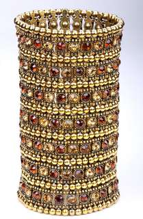 Gold brown swarovski crystal stretch bracelet 7 row A1  